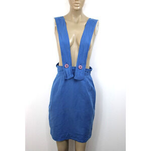 Dennis Goldsmith Overalls Jumper Skirt Dress Size 12 Blue Pocket 90s